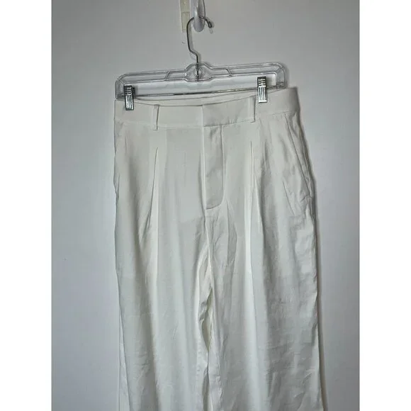 Jenni Kayne Riley Linen Blend Pleated Front Relaxed Fit Trouser Pants White Sz 4 - Picture 5 of 13